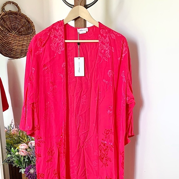 NWT Lovers + Friends Hot Pink Satin Kimono Robe Wrap Dress XXS XS No Belt - Picture 12 of 16